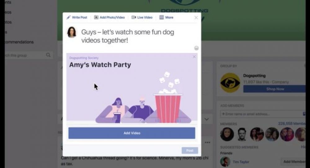 Así se empieza una publicación de Watch Party en un Grupo de Facebook