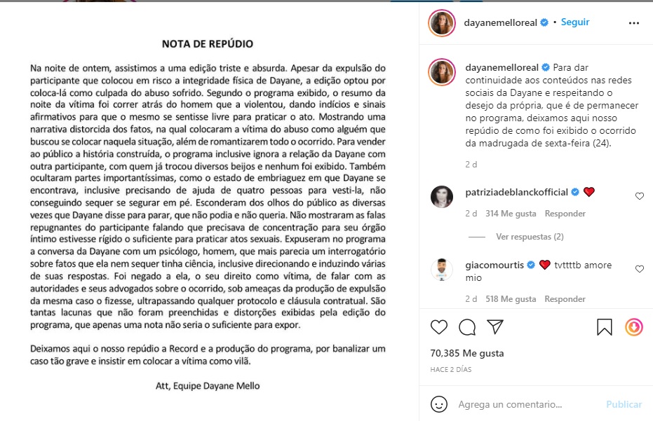 Captura Instagram Dayane Mello