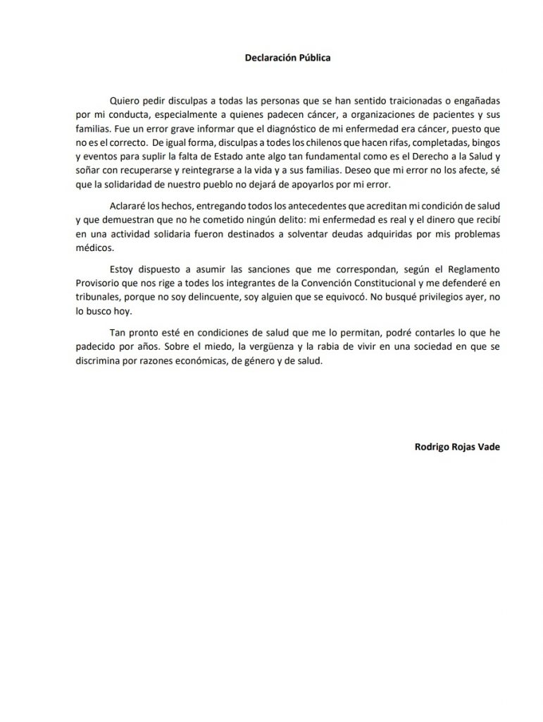 Declaración Pública Rodrigo Rojas