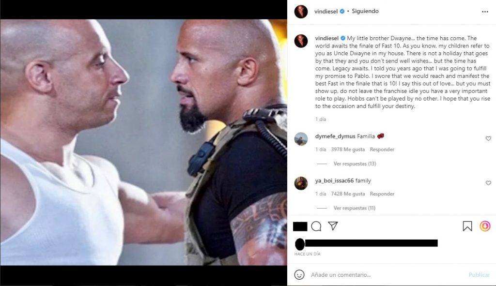 Captura Instagram Vin Diesel