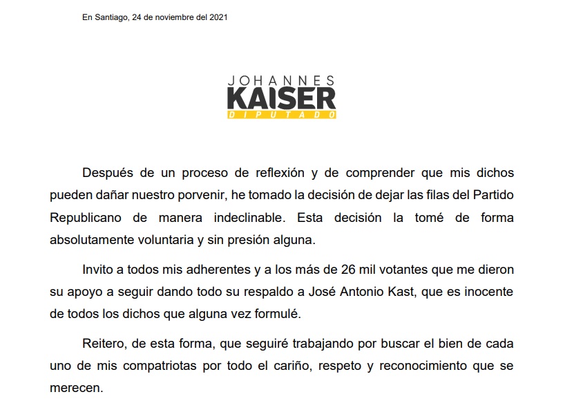 Comunicado Johannes Kaiser 