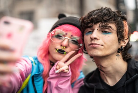 Alternative Lifestyle Young Couple Taking A Selfie