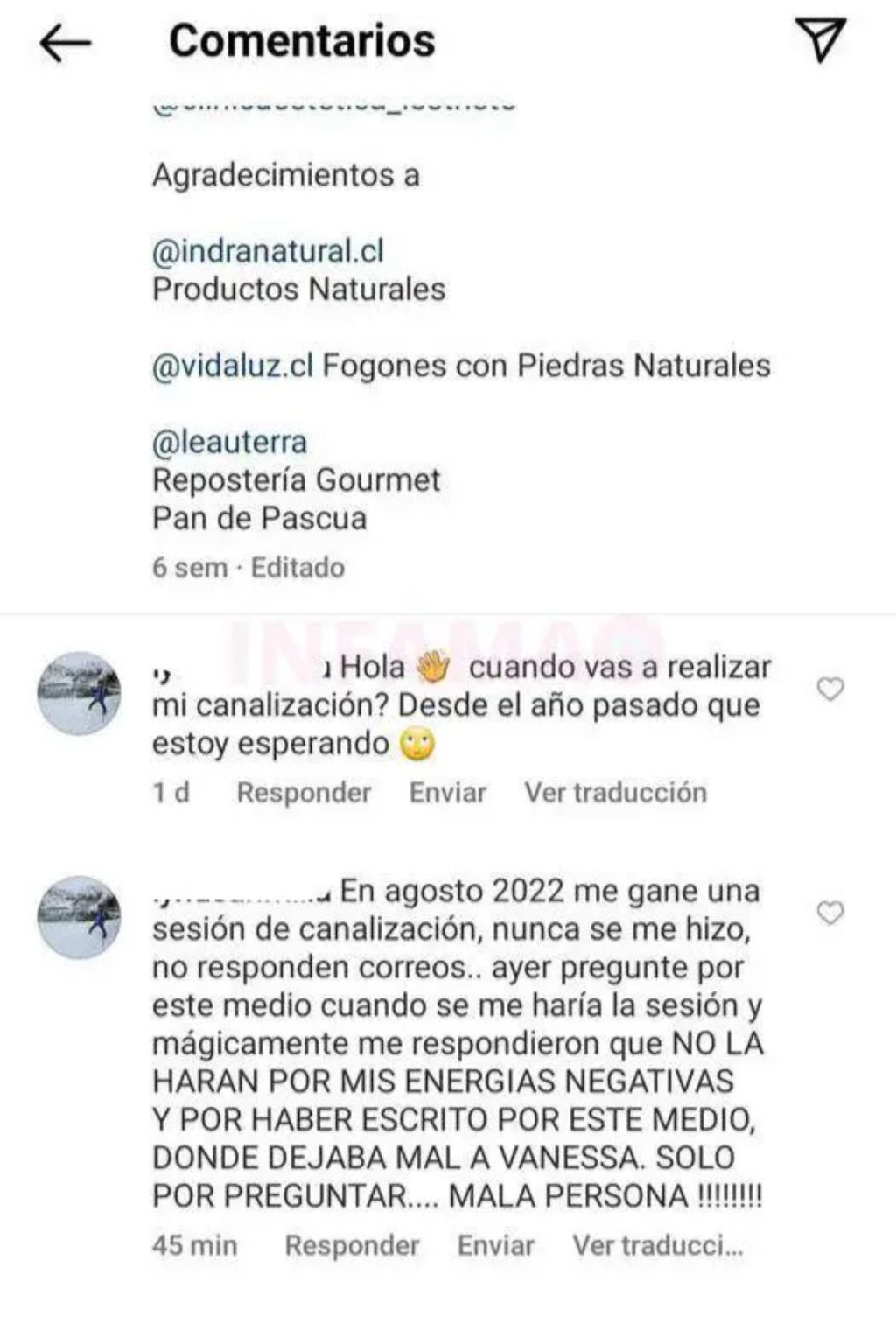 Comentarios de persona denunciante