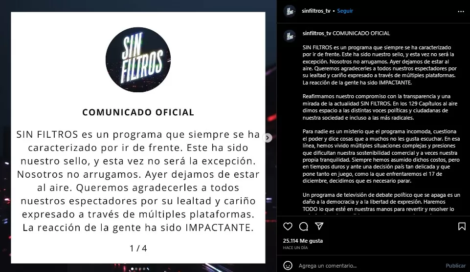 Instagram @sinfiltros_tv