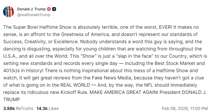 Donald Trump por show de Bad Bunny.