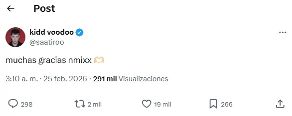 Mensaje de Kidd Voodoo por X