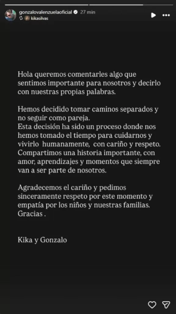 Historia de Instagram de Gonzalo Valenzuela