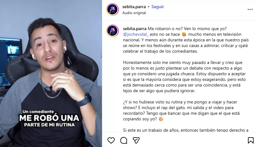 Post de Sebastián Parra explicando la situación en Instagram