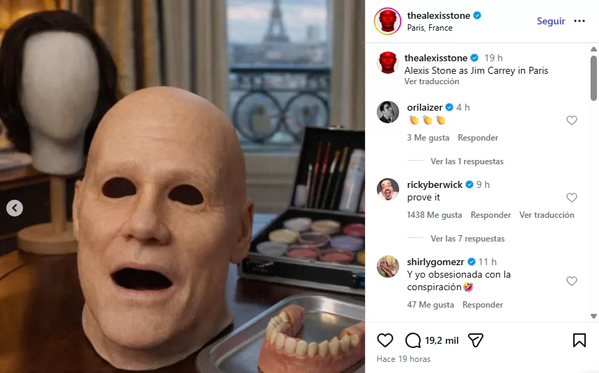 Post de Alexis Stone confirmando suplantación a Jim Carrey