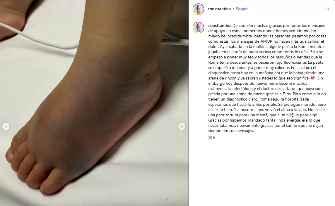 Mensaje de Tanza Varela sobre la actualización de Roma en su Instagram
