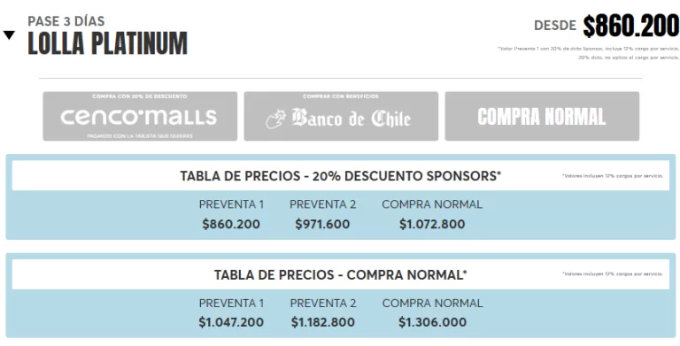 Pase 3 días Lolla Platinum