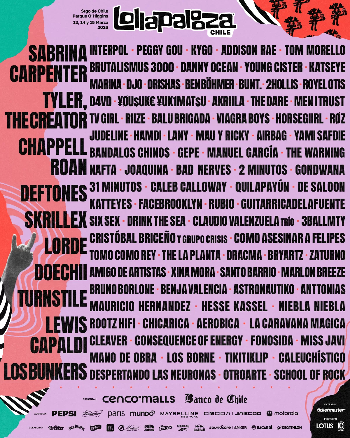 Cartelera de Lollapalooza Chile 2026